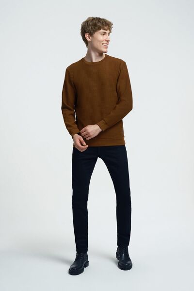 Loft 2025441 Kahverengi Kabartmalı Bisiklet Yaka Erkek Kazak