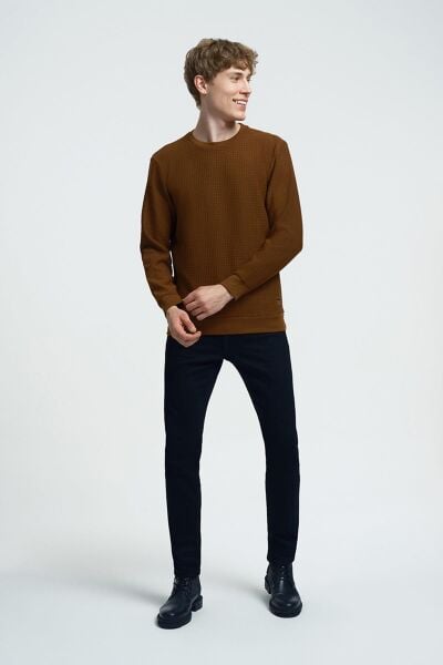 Loft 2025441 Kahverengi Kabartmalı Bisiklet Yaka Erkek Kazak