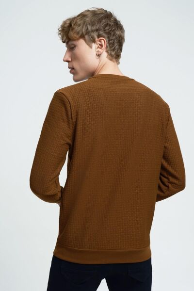 Loft 2025441 Kahverengi Kabartmalı Bisiklet Yaka Erkek Kazak