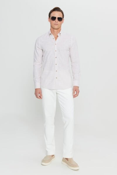 Altınyıldız ACE020252168 Bej Erkek Steno Taılored Slim Fit Spor Gömlek