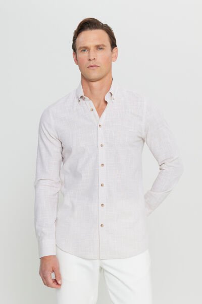 Altınyıldız ACE020252168 Bej Erkek Steno Taılored Slim Fit Spor Gömlek