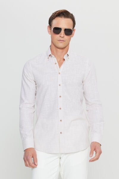 Altınyıldız ACE020252168 Bej Erkek Steno Taılored Slim Fit Spor Gömlek