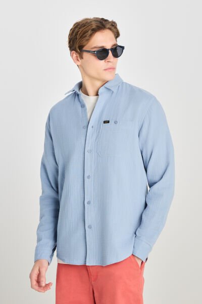 Lee L66N205295400 Mavi Erkek Uzun Kol %100 Pamuk Gömlek