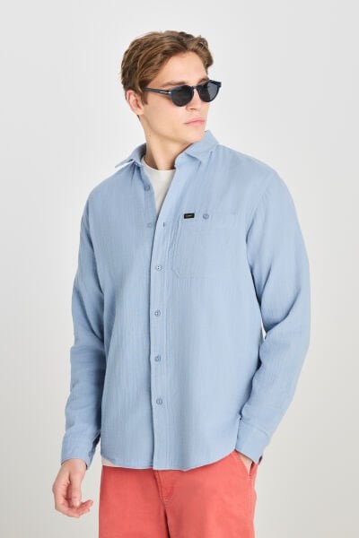 Lee L66N205295400 Mavi Erkek Uzun Kol %100 Pamuk Gömlek