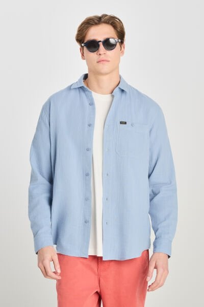 Lee L66N205295400 Mavi Erkek Uzun Kol %100 Pamuk Gömlek