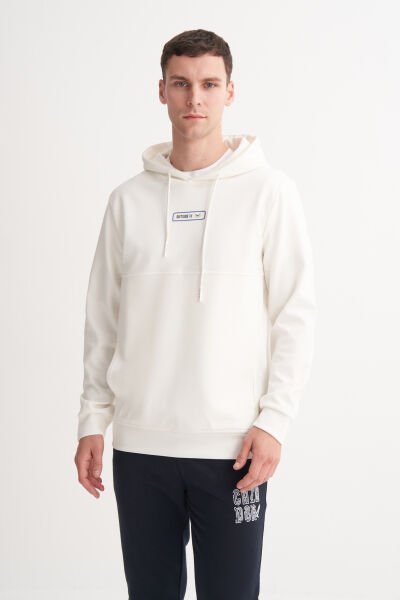 Cazador 53720 Ekru Erkek Kapüşonlu Baskılı Regular Fit Sweatshirt