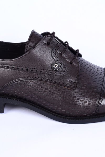 Pierre Cardin 8605 Deri Desenli Bağcıklı Rahat Taban Kahverengi Klasik Erkek Ayakkabı