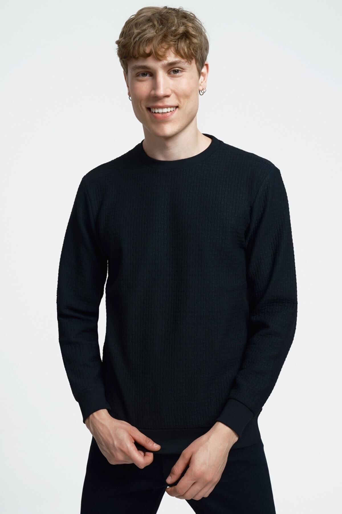 Loft 2025441 Siyah Kabartmalı Bisiklet Yaka Erkek Kazak