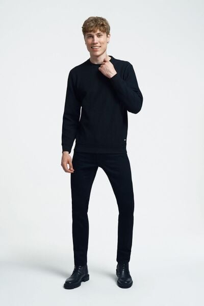 Loft 2025441 Siyah Kabartmalı Bisiklet Yaka Erkek Kazak