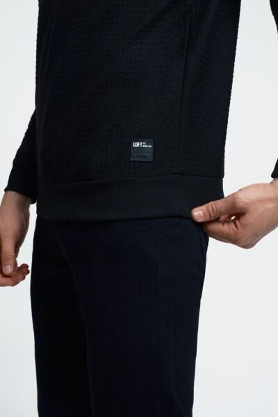 Loft 2025441 Siyah Kabartmalı Bisiklet Yaka Erkek Kazak