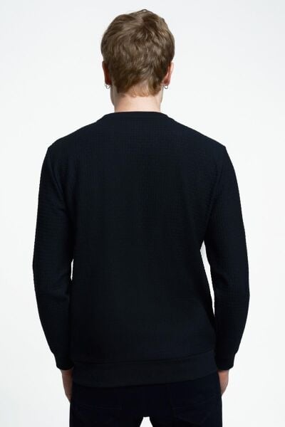 Loft 2025441 Siyah Kabartmalı Bisiklet Yaka Erkek Kazak