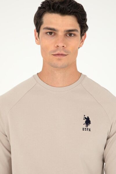 U.S Polo 1926848 Taş Erkek Bisiklet Yaka Kolu Lastikli İki İplik Sweat