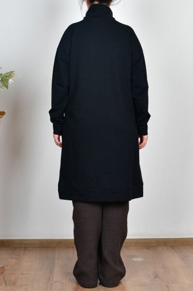 Allday B50298A0 Siyah Kadın Pamuklu Dik Yakalı Tunik