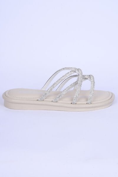 Pierre Cardin 5104 Taş İpli Rahat Taban Krem Günlük Kadın Terlik