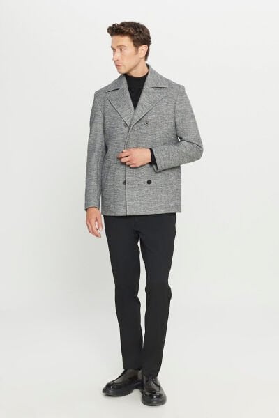 Altınyıldız ACE007261087 Antrasit Erkek Kaşe Standart Fit Normal Kesim Mono Yaka Balıksırtı Desenli Yan Cepli Kaban