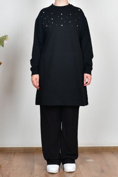 Allday B52318A0 Siyah Kadın Pamuklu Droplu Sweat