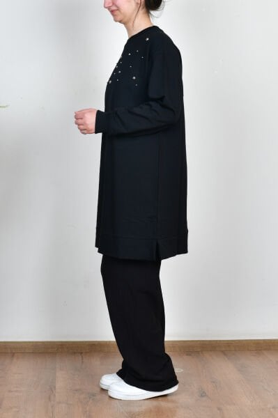 Allday B52318A0 Siyah Kadın Pamuklu Droplu Sweat