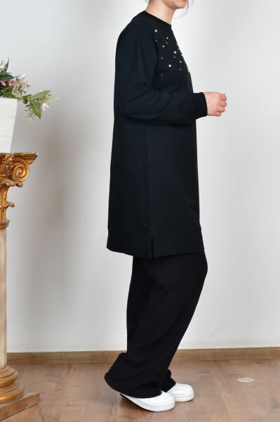 Allday B52318A0 Siyah Kadın Pamuklu Droplu Sweat