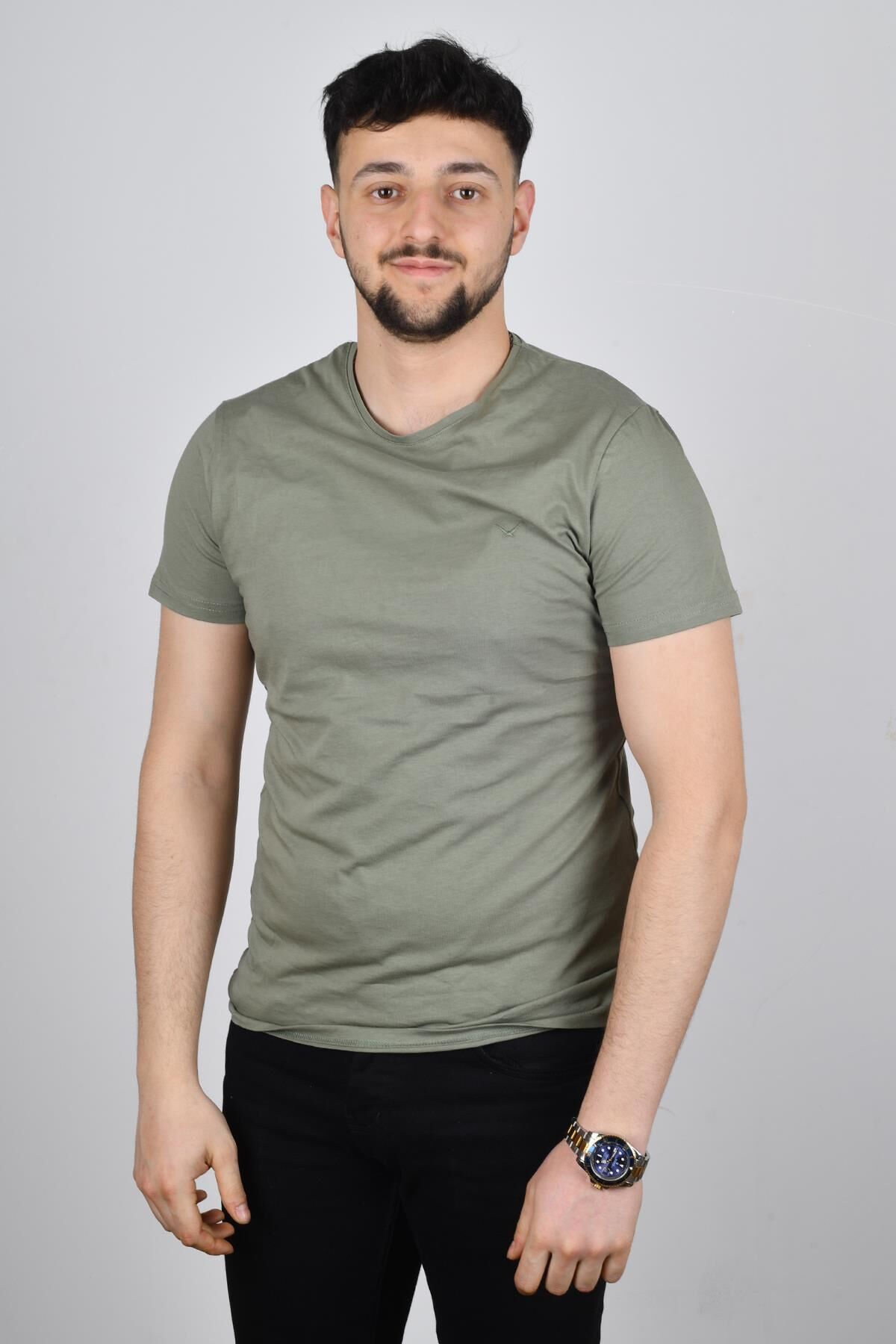 Cazador 22YCEEO04623 Erkek Haki Biskilet Yaka T-shirt