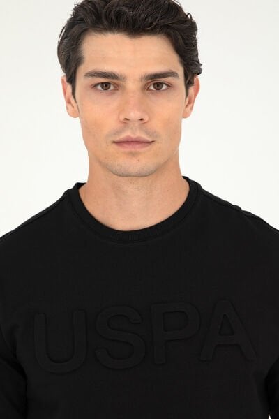 U.S Polo 1926931 Siyah Erkek Bisiklet Yaka Kabartmalı Baskılı İki İplik Sweat