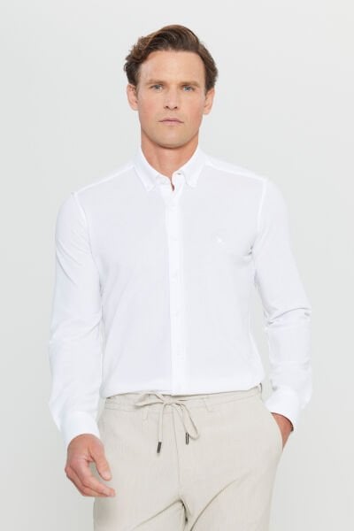Altınyıldız ACE020252157 Beyaz Erkek Slim Fit Klasik Gömlek