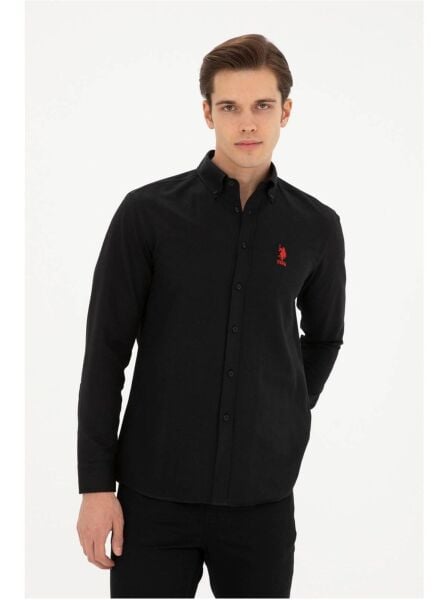 U.S Polo 1829634 Siyah Erkek Regular Fit Normal Kesim Düğmeli Yaka Uzun Kol Gömlek
