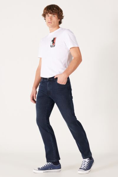 Wrangler W121LR278 Texas Slim Mavi Erkek Silim Geniş Paça Normal Bel Kot Pantalon