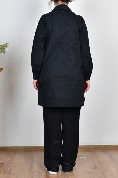 Allday BDX51348AL0 Siyah Kadın Sivri Yakalı Poplin Gömlek