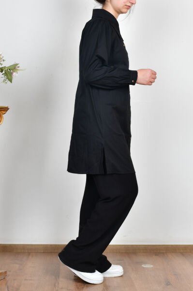 Allday BDX51348AL0 Siyah Kadın Sivri Yakalı Poplin Gömlek