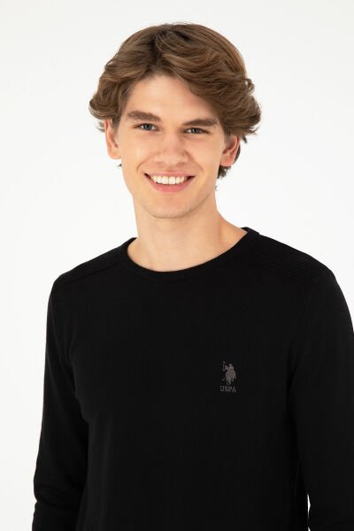 U.S Polo 1920992 Siyah Erkek Bisiklet Yaka Uspa Logolu Üç İplik Kazak