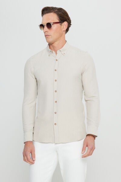 Altınyıldız ACE020252171 Bej  Erkek Taılored Slim Fit Uzun Kol Gömlek