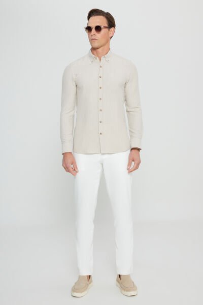 Altınyıldız ACE020252171 Bej  Erkek Taılored Slim Fit Uzun Kol Gömlek