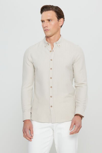 Altınyıldız ACE020252171 Bej  Erkek Taılored Slim Fit Uzun Kol Gömlek