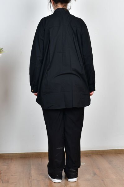 Allday BDX51345A0 Siyah Kadın Gold Dügmeli Pamuklu Poplin Gömlek