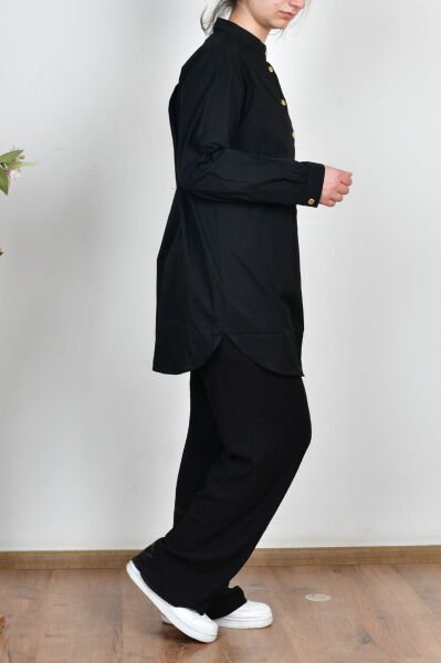 Allday BDX51345A0 Siyah Kadın Gold Dügmeli Pamuklu Poplin Gömlek