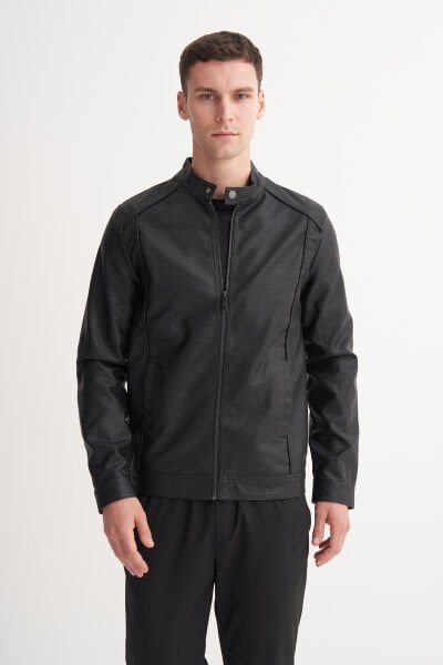 Cazador 13305 Siyah Erkek Cepli Deri Ceket