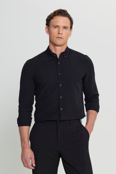 Altınyıldız ACE020252171 Siyah  Erkek Taılored Slim Fit Uzun Kol Gömlek