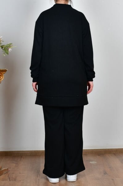 Allday B30111A0 Siyah Kadın  Fitilli Dökümlü Pantolonlu Takım