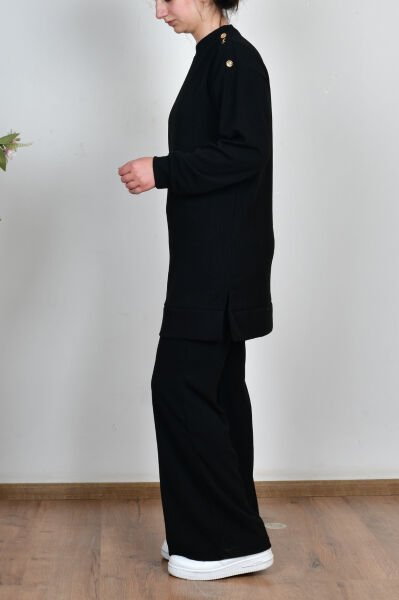 Allday B30111A0 Siyah Kadın  Fitilli Dökümlü Pantolonlu Takım