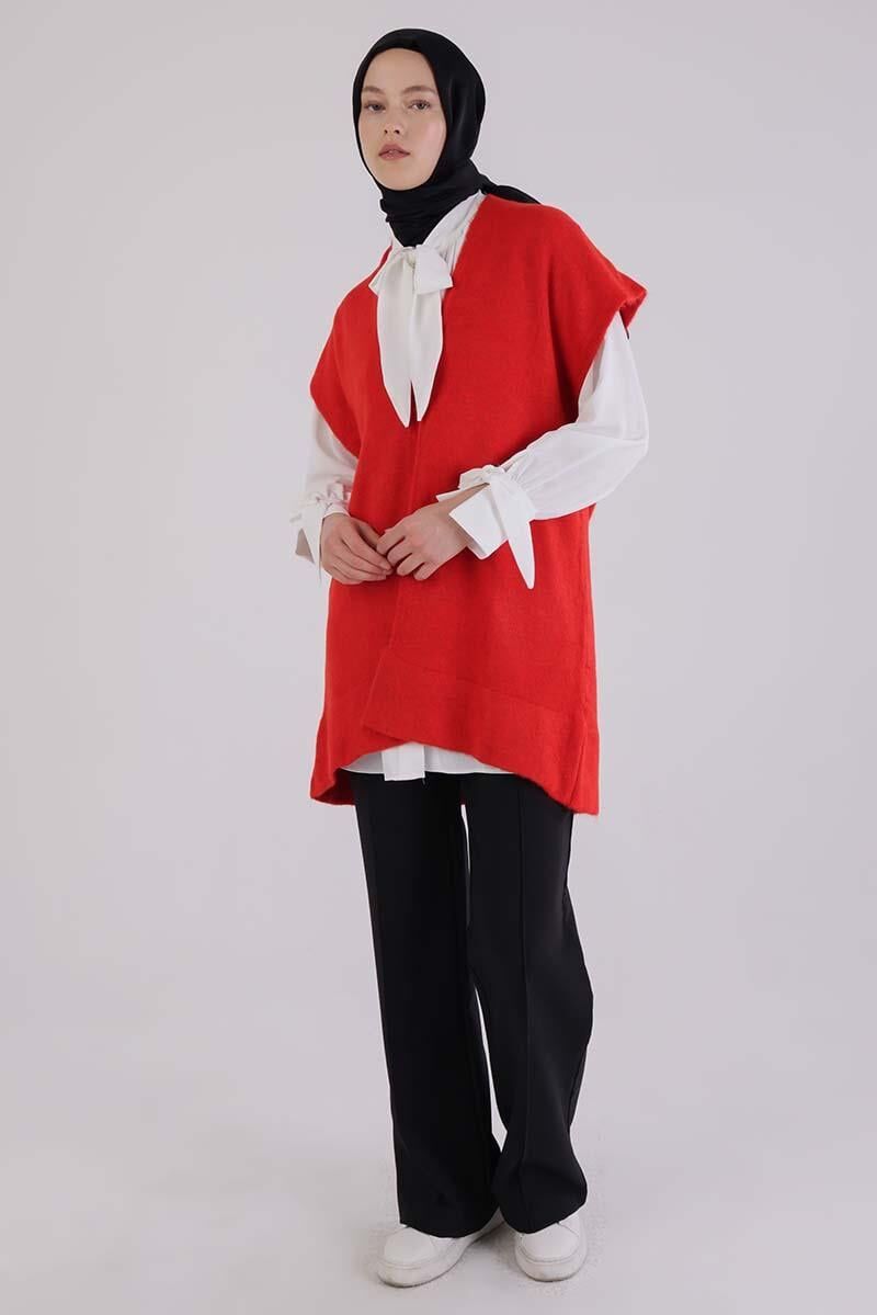 Allday 25TW90036AL0 Nar Çiçeği Kadın Önü Bronş Detaylı Triko Yelek