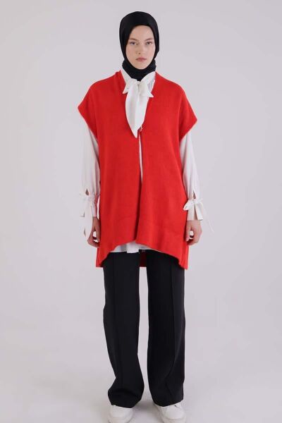 Allday 25TW90036AL0 Nar Çiçeği Kadın Önü Bronş Detaylı Triko Yelek