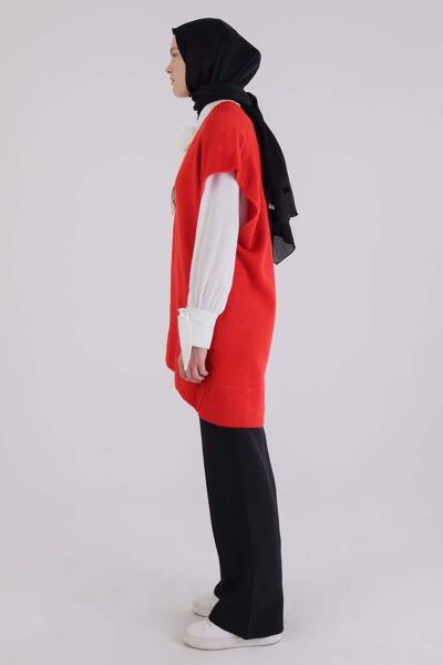 Allday 25TW90036AL0 Nar Çiçeği Kadın Önü Bronş Detaylı Triko Yelek