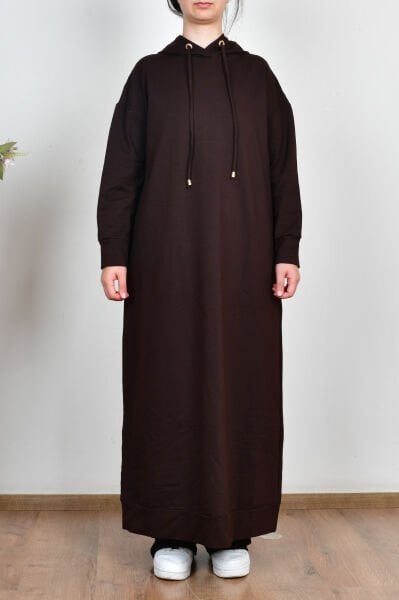 Allday 21OB60008AL0 Acı Kahve Kapüşonlu Likralı Örme Elbise