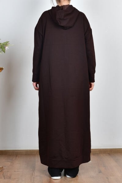 Allday 21OB60008AL0 Acı Kahve Kapüşonlu Likralı Örme Elbise