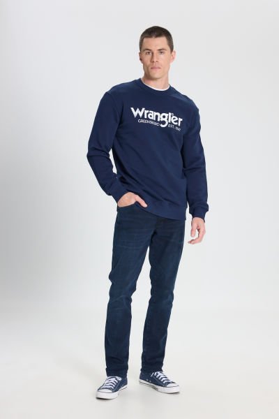 Wrangler W212025410 Lacivert Erkek Yazı Detaylı İki İplik Bisiklet Yaka Sweat