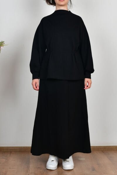 Allday B32039A0 Siyah Kadın Yumuşak Dokulu Pile Detaylı Etekli Takım