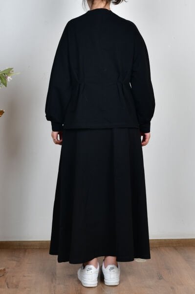 Allday B32039A0 Siyah Kadın Yumuşak Dokulu Pile Detaylı Etekli Takım