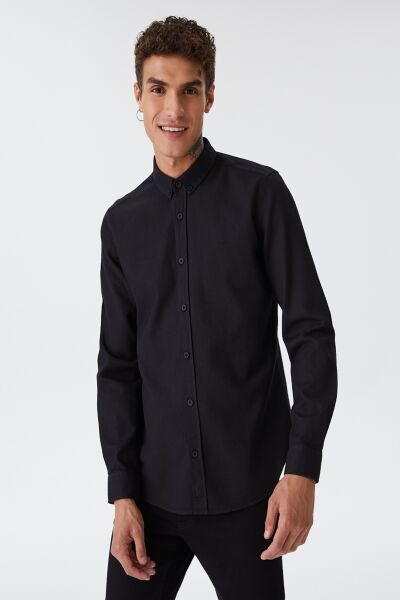 Loft 2030872 Siyah Erkek Regular Fit Normal Yaka %100 Pamuk Keten Gömlek
