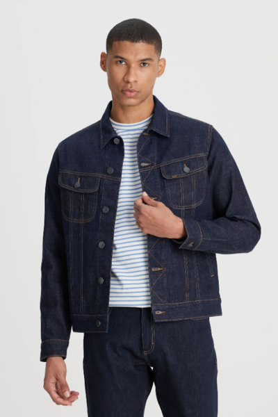 Lee L89ZLJ049 Koyu Mavi Erkek Denim Ceket Dört Cep Detaylı Trucker Jean Rahat Kesim Kot Ceket