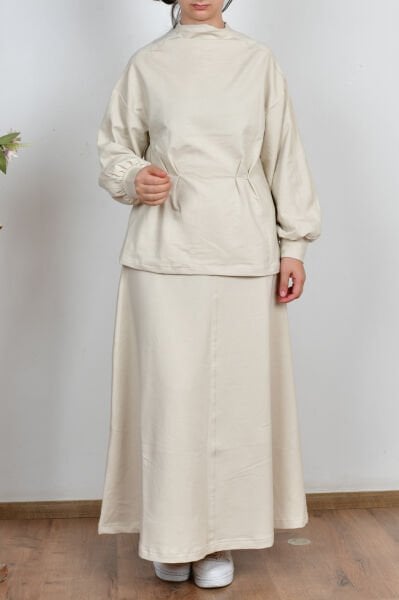 Allday B32039A0 Taş Kadın Yumuşak Dokulu Pile Detaylı Etekli Takım